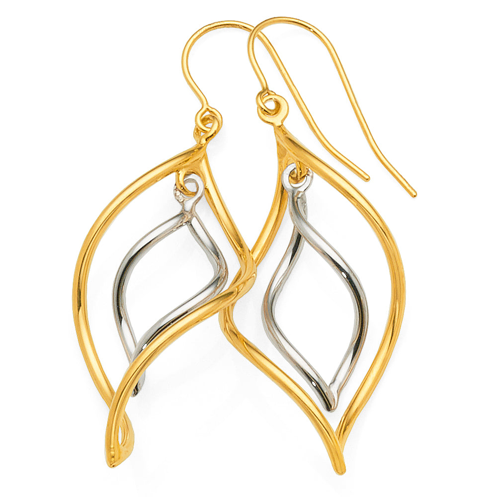 2-Tone Gold Bonded Twist Marquise Shaped Hook Earrings