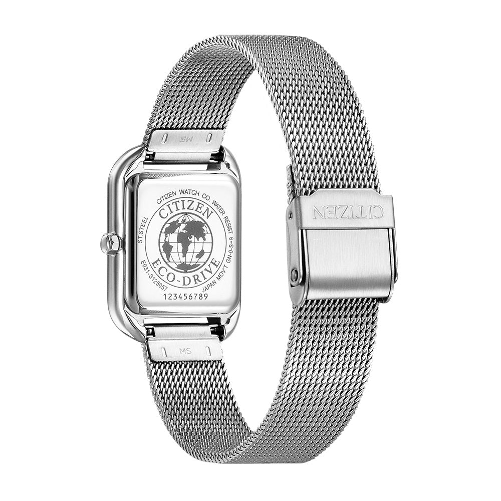 Citizen Eco-Drive Rectangle Mesh Strap Diamond Watch EM0491-