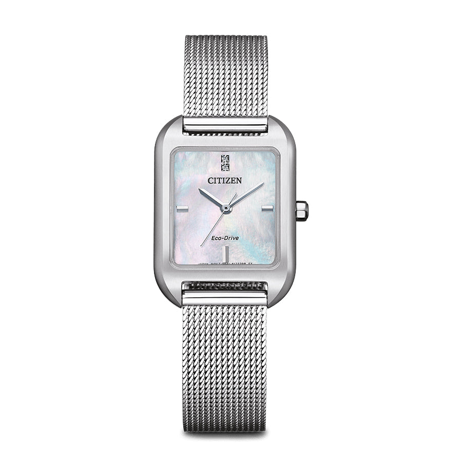 Citizen Eco-Drive Rectangle Mesh Strap Diamond Watch EM0491-