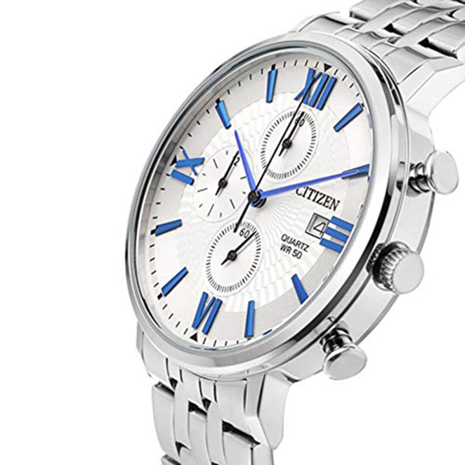 Citizen Chronograph Stainless Steel Blue Accents Watch AN361