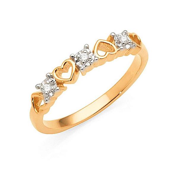 9ct Yellow Gold Open Heart & Diamond Straight Band