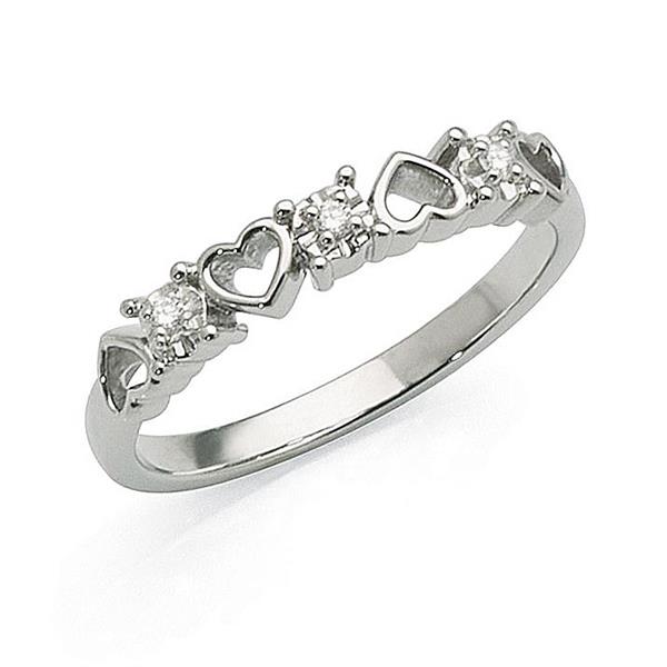 9ct White Gold Open Heart & Diamond Straight Band