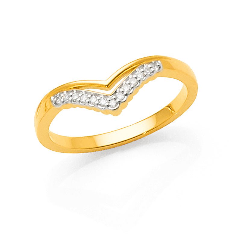 9ct Yellow Gold Diamond Set 'V' Shaped Band TDW: 0.06CT