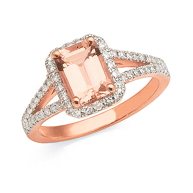 9ct Rose Gold 8x6mm Morganite & Diamond Ring TDW: 0.33CT