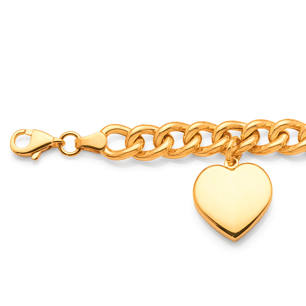 Yellow Gold Bonded Curb Bracelet With Hanging Heart Charm