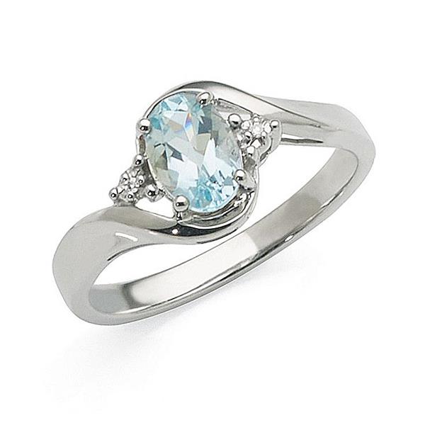 9ct White Gold Oval Aquamarine & Diamond Ring