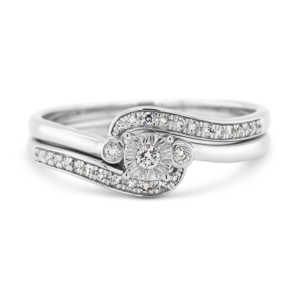 9ct White Gold Diamond Bridal Ring Set TDW 0.15CT