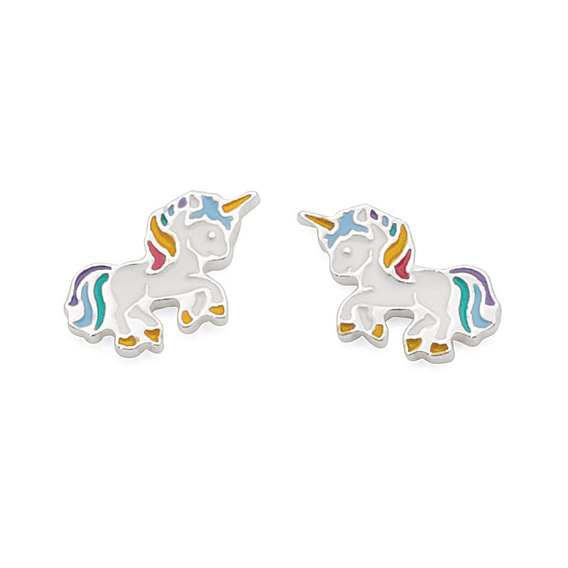 Sterling Silver Unicorn Coloured Enamel Stud Earrings
