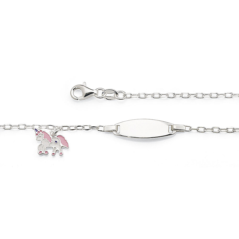 Sterling Silver Unicorn & ID Cable Chain Bracelet