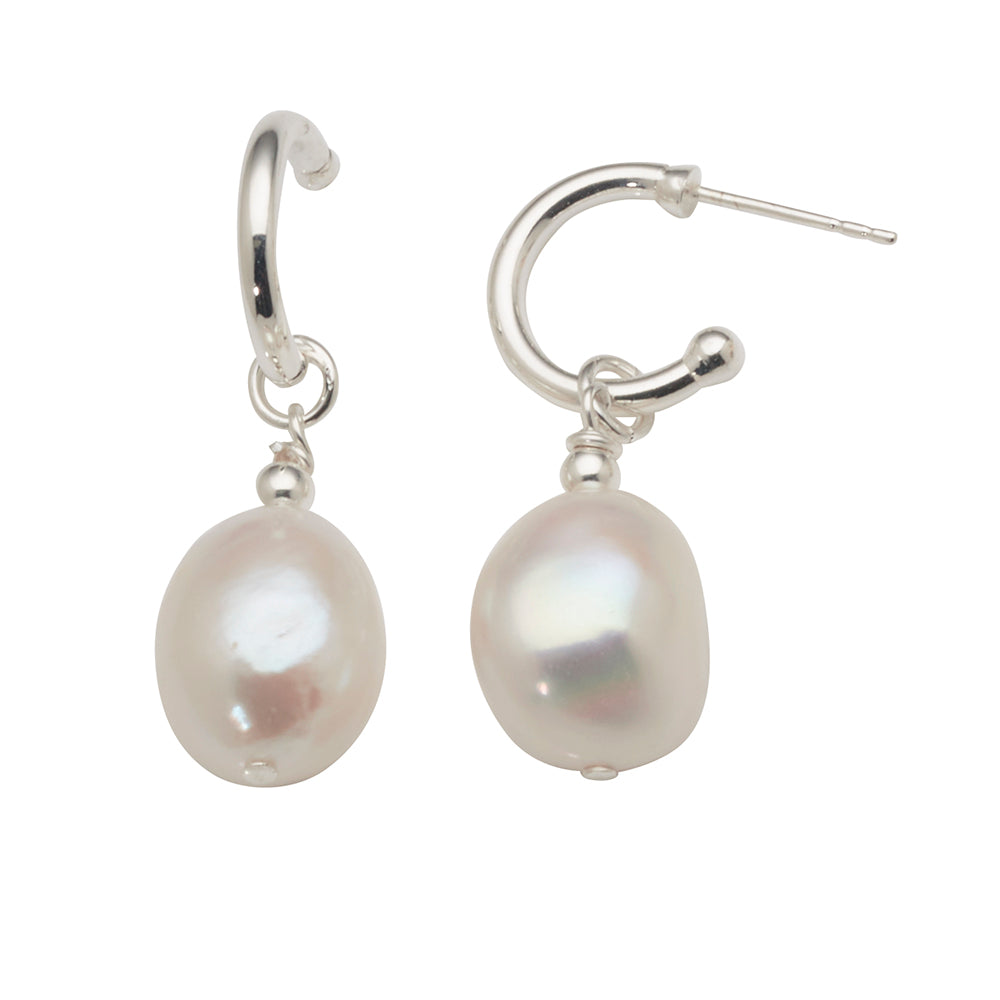 Von Treskow Sterling Silver Open Hoops With Baroque Pearl Dr