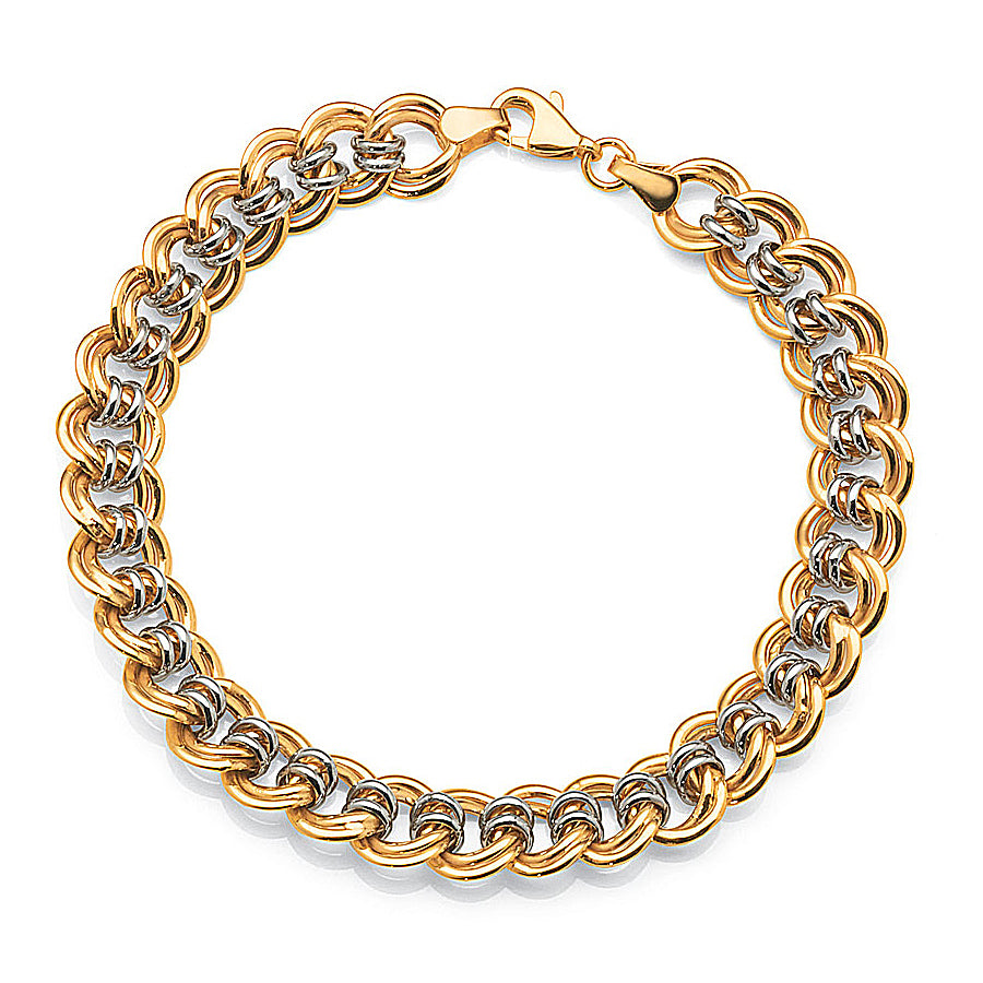 9ct 2-Tone Gold Bonded 20cm Double Curb-Link Bracelet