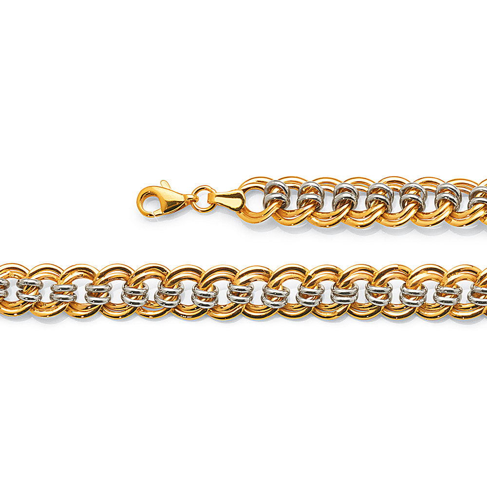 9ct 2-Tone Gold Bonded 20cm Double Curb-Link Bracelet