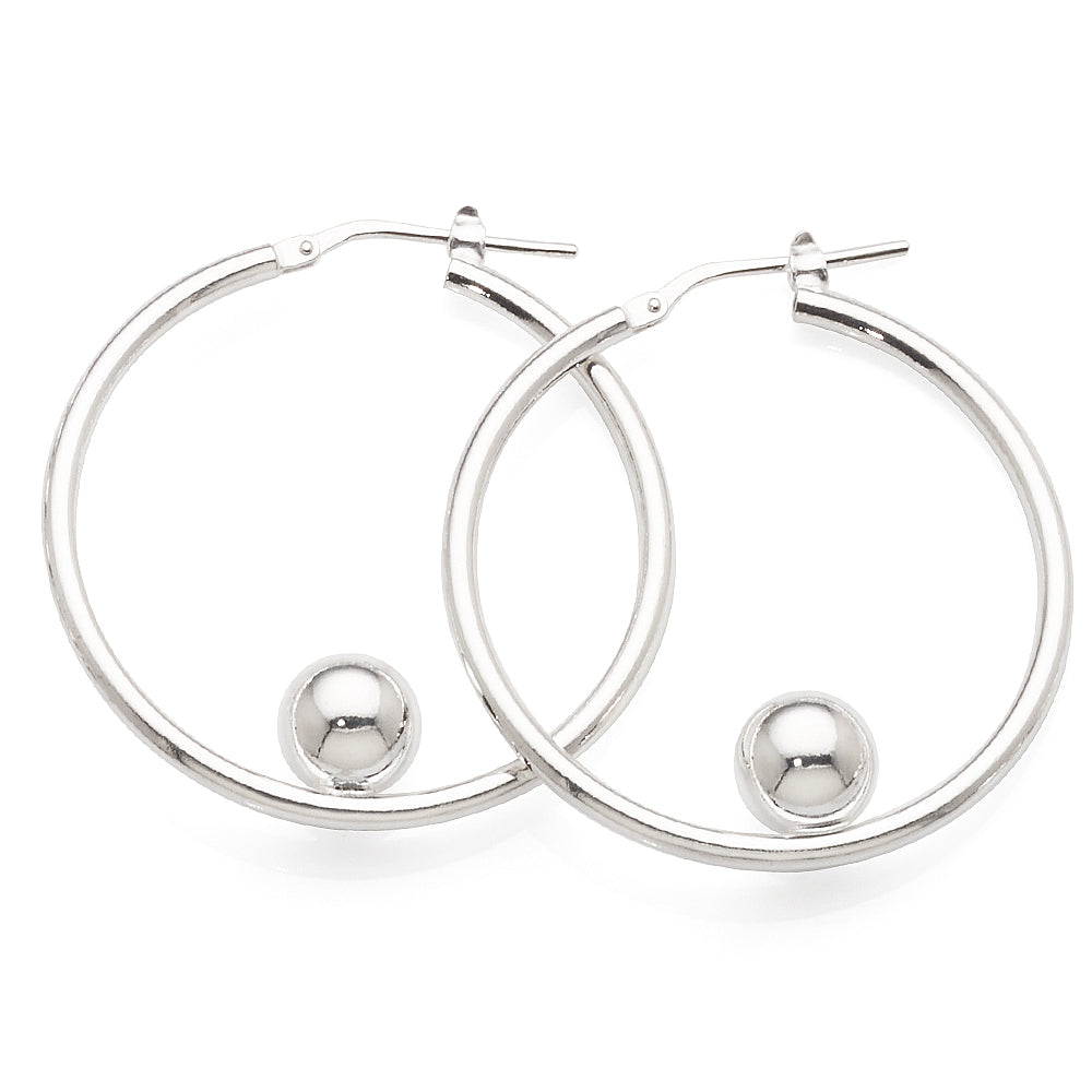 Sterling Silver Fixed Ball 30mm Hoop