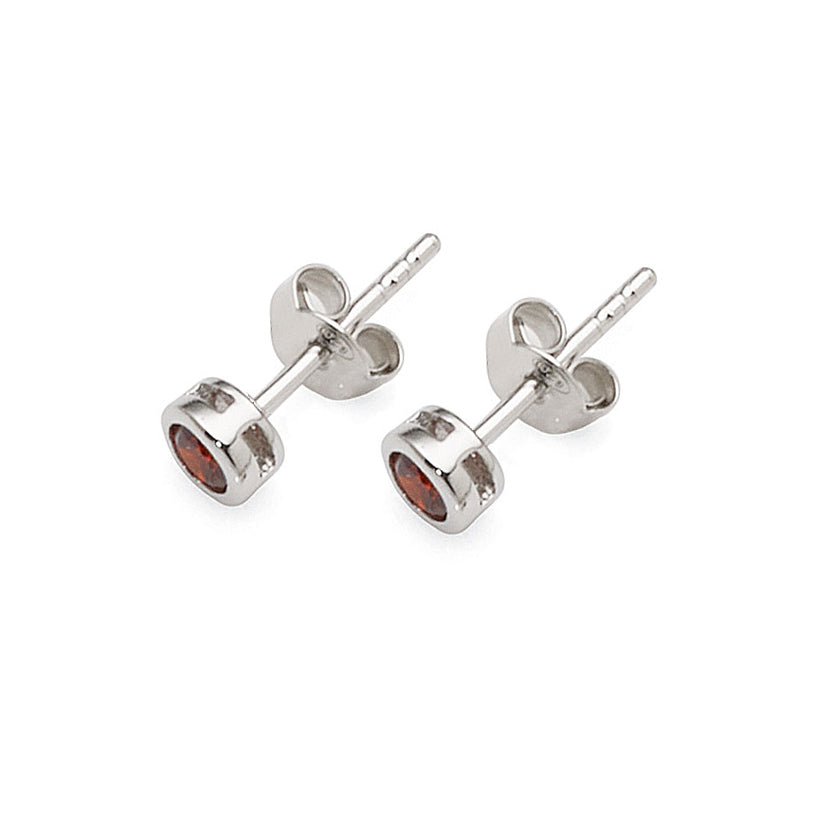 Sterling Silver Garnet Coloured Cubic Zirconia Round Stud Ea