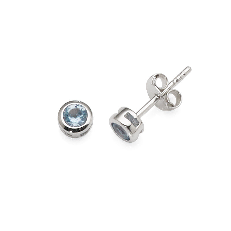 Sterling Silver Light Blue Cubic Zirconia Stud Earrings