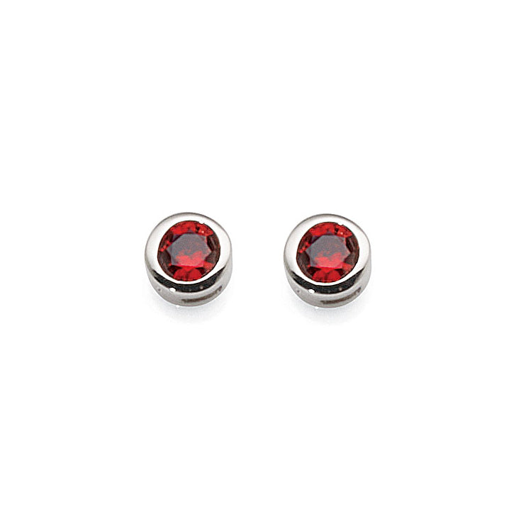 Sterling Silver Ruby Coloured Cubic Zirconia Round Stud Earr