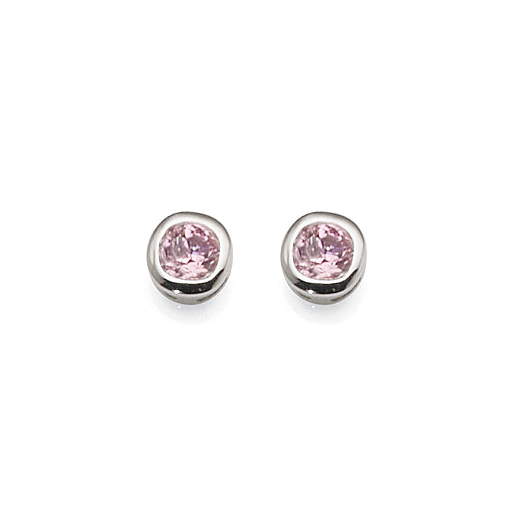 Sterling Silver Pink Coloured Cubic Zirconia Stud Earrings