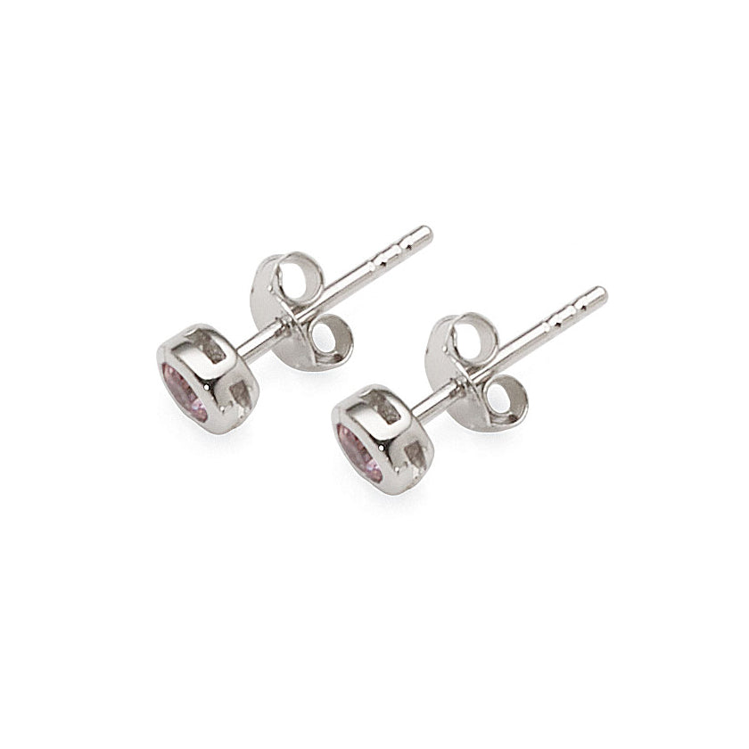 Sterling Silver Pink Coloured Cubic Zirconia Stud Earrings