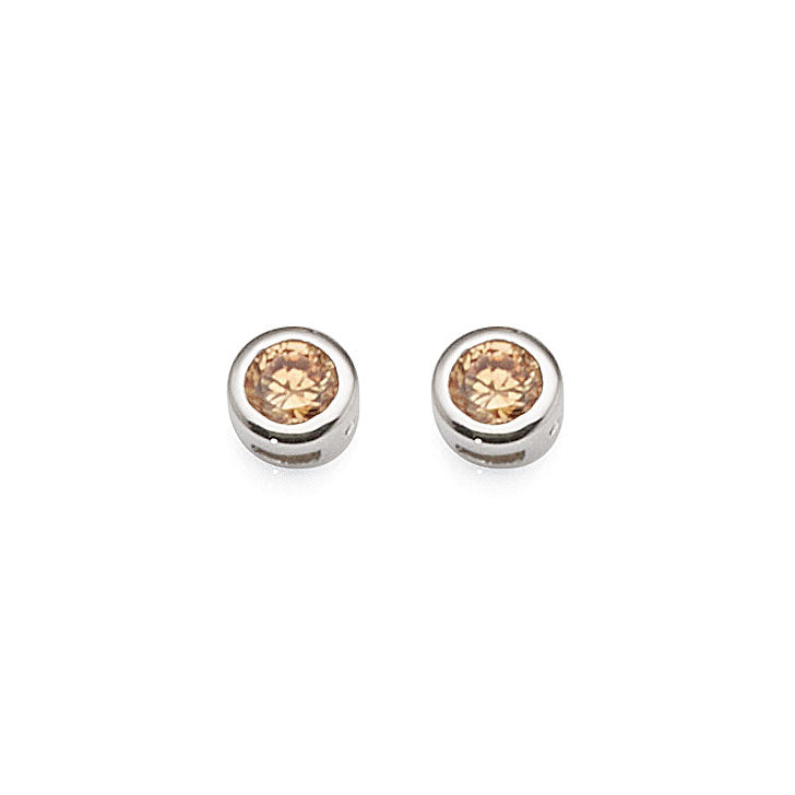 Sterling Silver Champagne Coloured Cubic Zirconia Round Stud