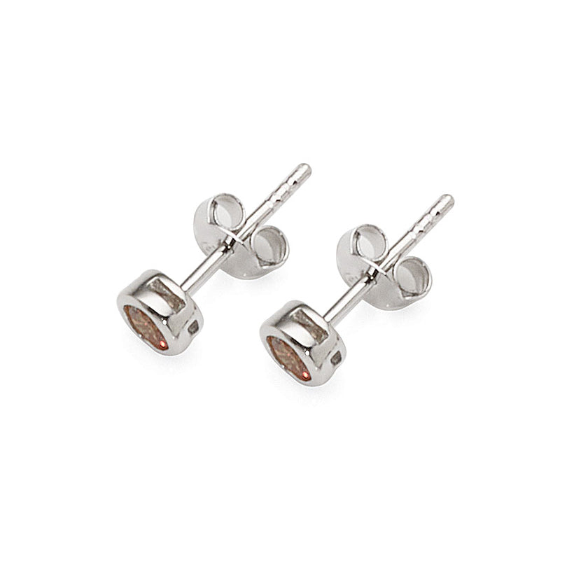 Sterling Silver Champagne Coloured Cubic Zirconia Round Stud