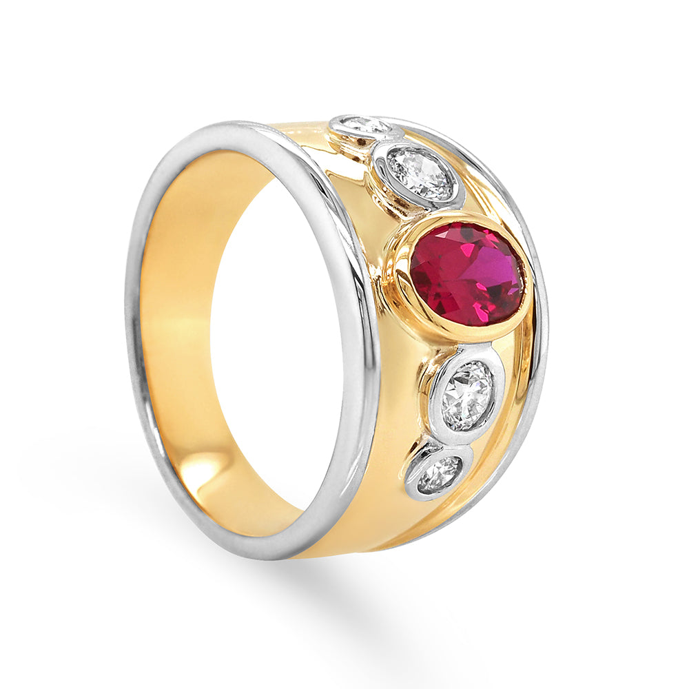 9ct Yellow Gold Oval Created Ruby & Diamond Ring TDW 0.50CT