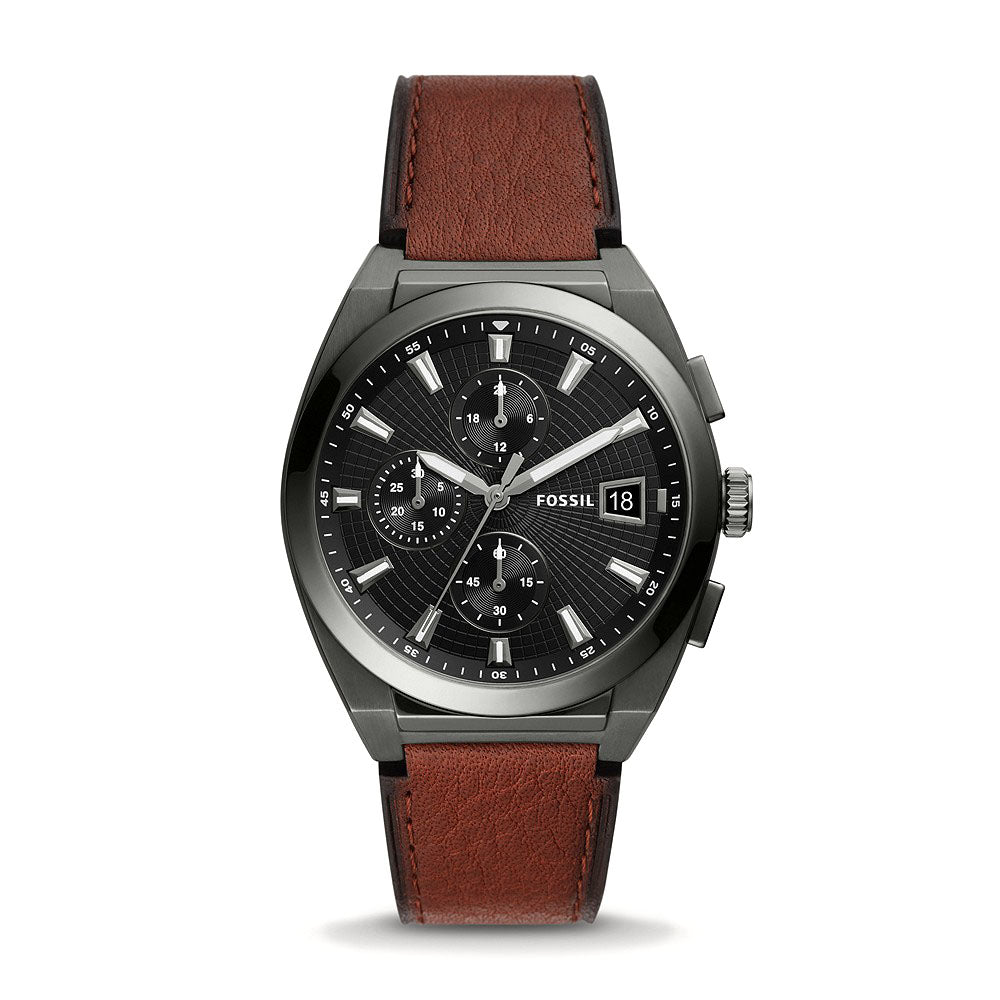 Fossil 'Everett' Chronograph Amber Brown Leather Watch FS579