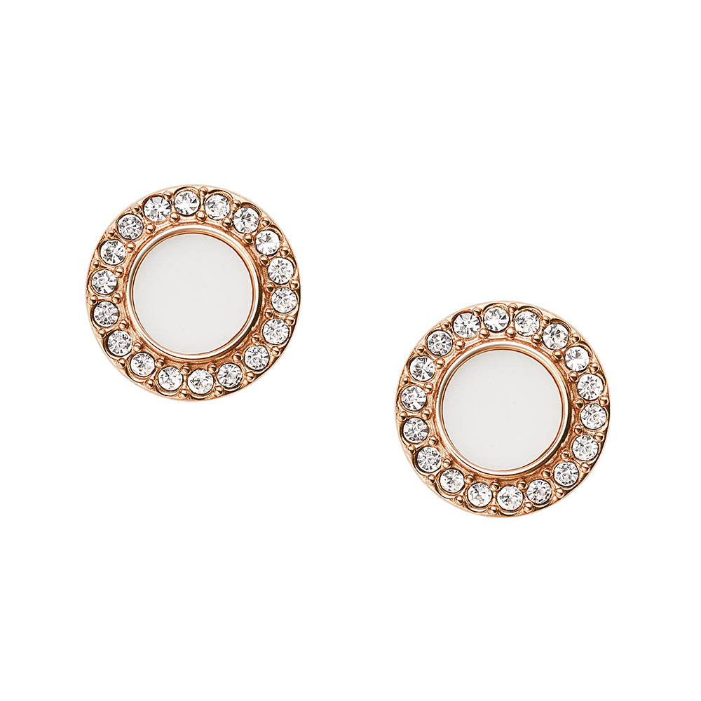 Fossil Rose Tone Shell & Crystal Surround Stud Earrings JF02