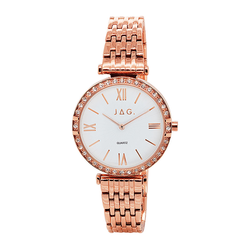 Jag 'Amanda' Rose Gold Tone Crystal Bezel Watch J2504A