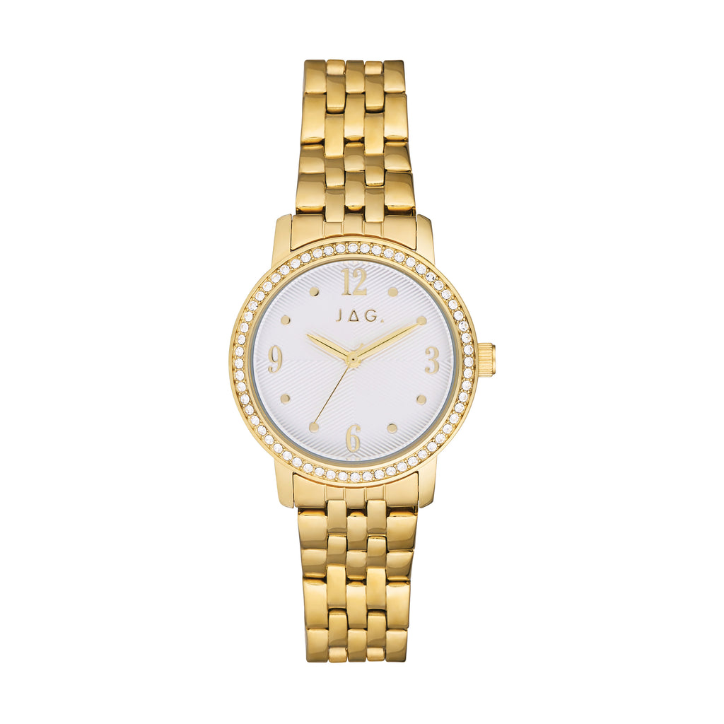 Jag 'Stephanie' Crystal Set Bezel Gold Stainless Steel Watch
