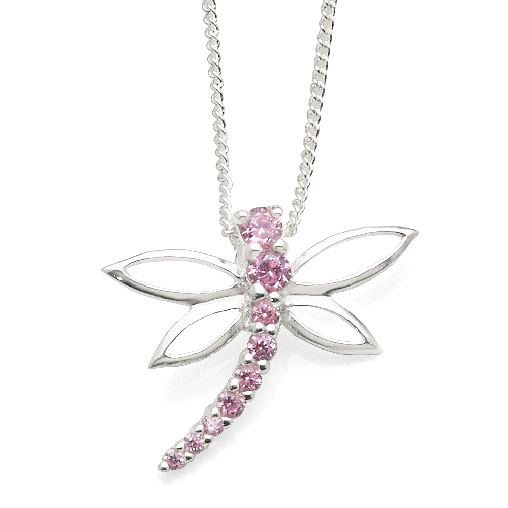 Sterling Silver Pink Cubic Zirconia Dragonfly Pendant