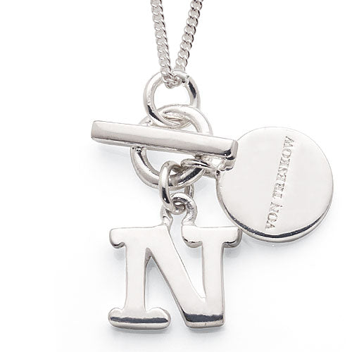 Von Treskow Sterling Silver 'N' Initial on 42cm Curb Chain A