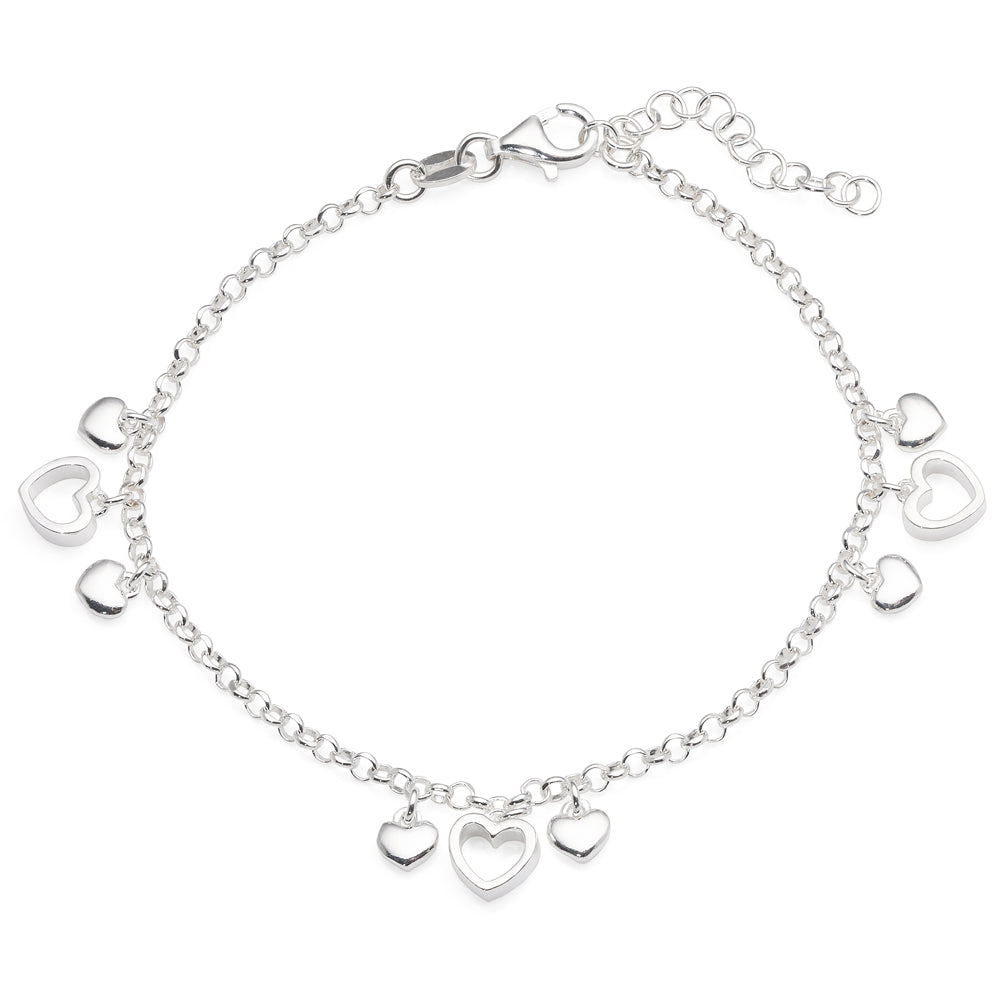 Sterling Silver Belcher Bracelet With Hanging Heart Charms