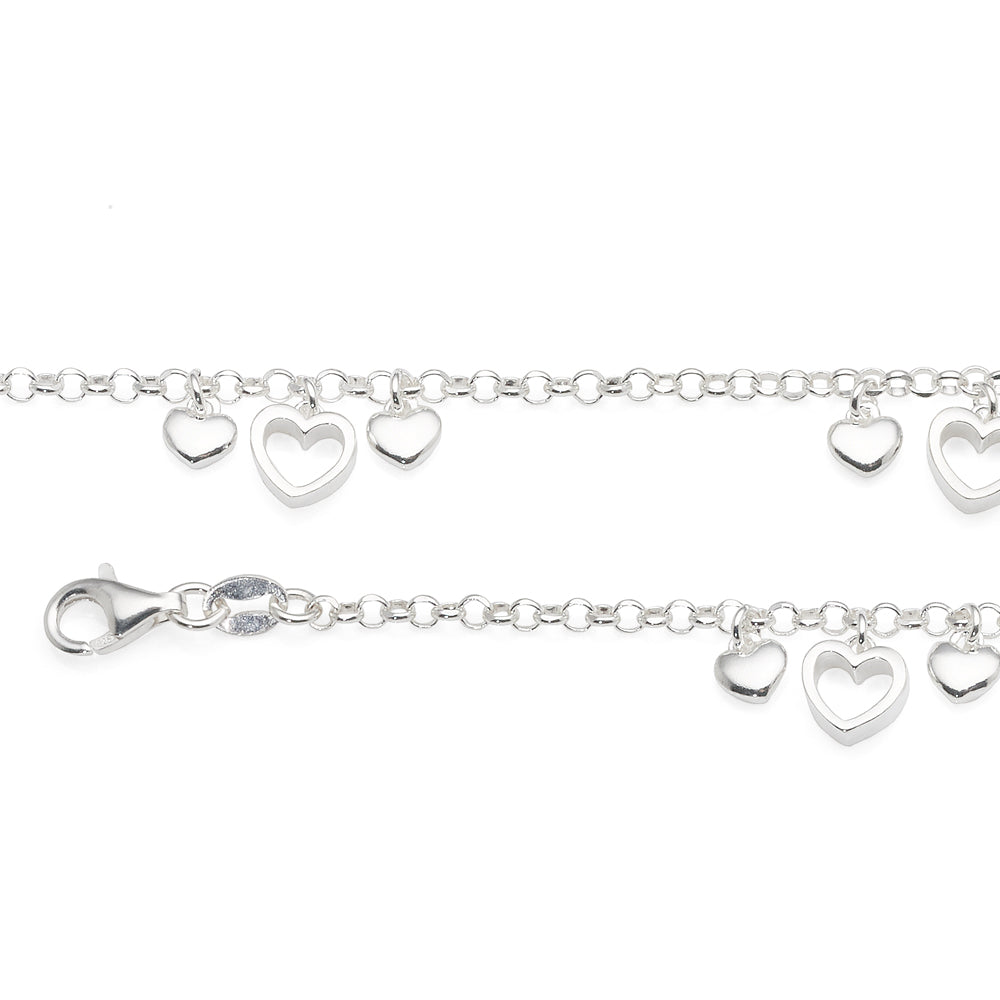 Sterling Silver Belcher Bracelet With Hanging Heart Charms