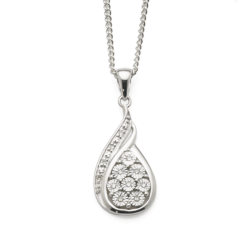 9ct White Gold 12x7mm Tear-Drop Diamond Pendant