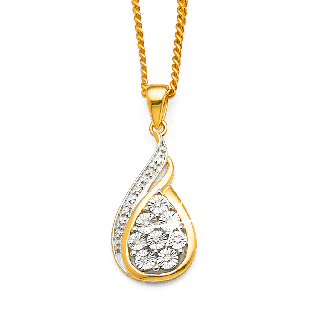 9ct Gold 12x7mm Tear-Drop Diamond Pendant