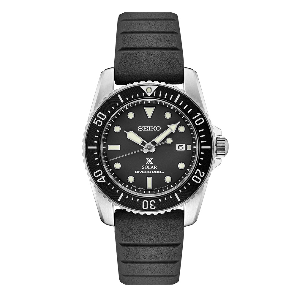 Seiko Prospex Solar Divers Black Silicon Strap Watch SNE573P