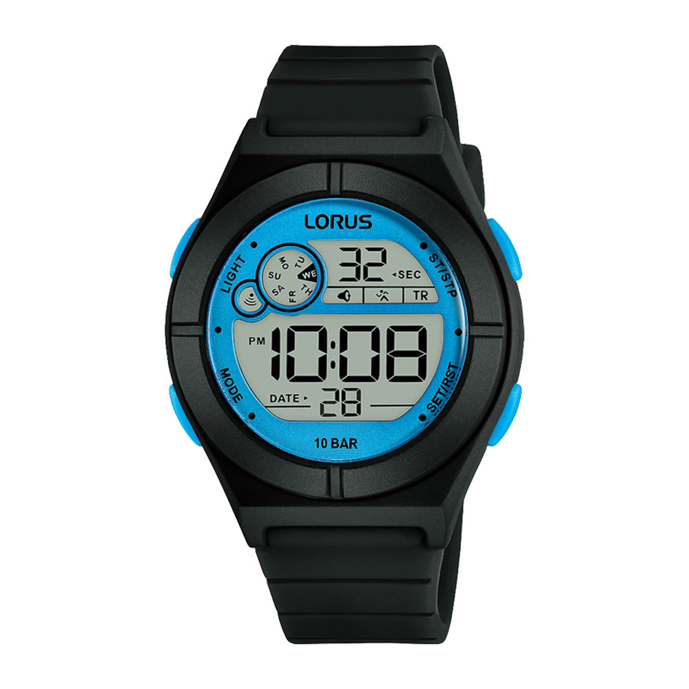 Lorus Digital Multi-Timer Black & Blue Silicone Strap Watch