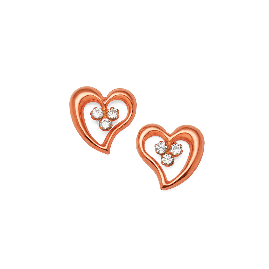 9ct Rose Gold Cubic Zirconia 9mm Heart Earrings