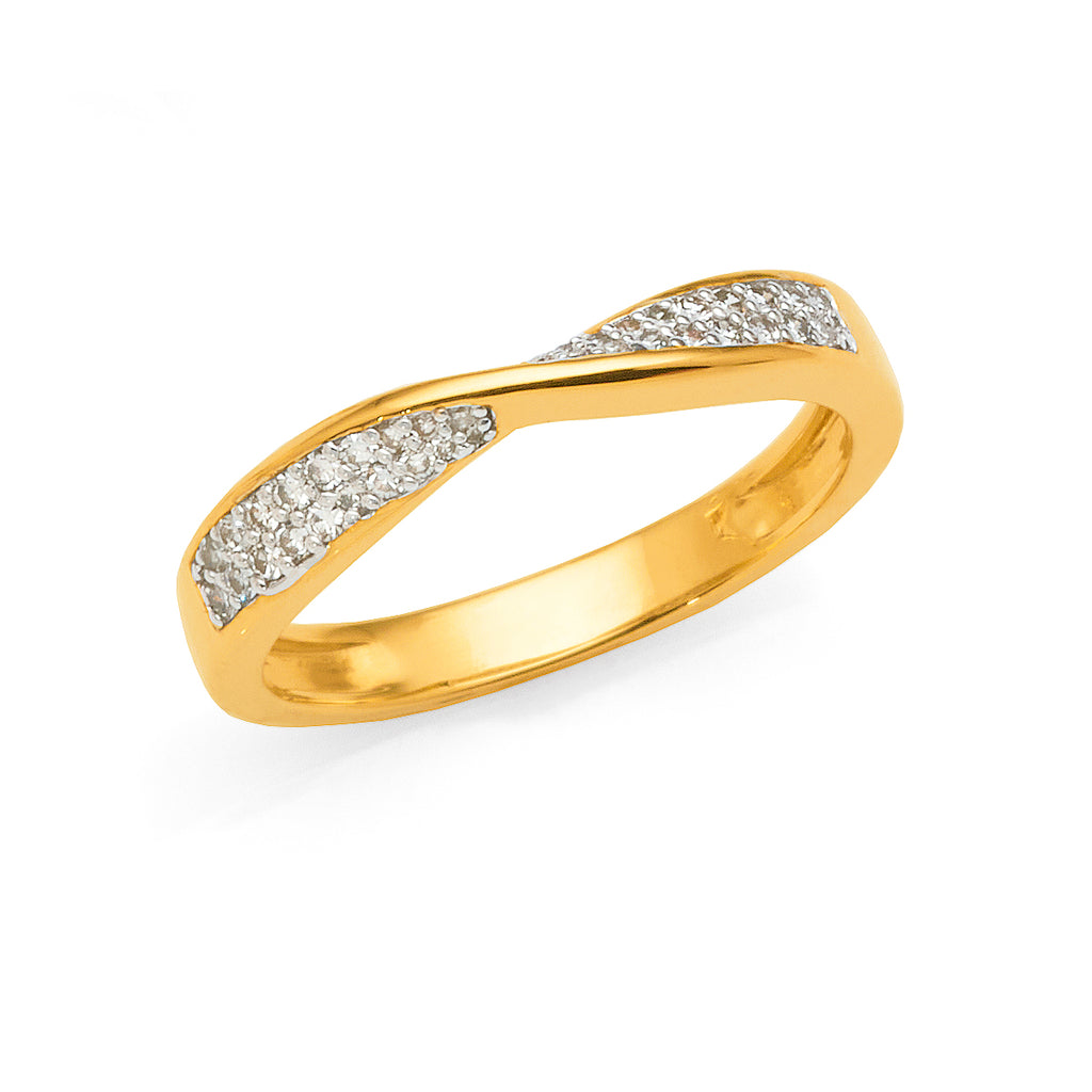 9ct Yellow Gold Diamond Set Diagonal Wedding Ring TDW 0.17CT