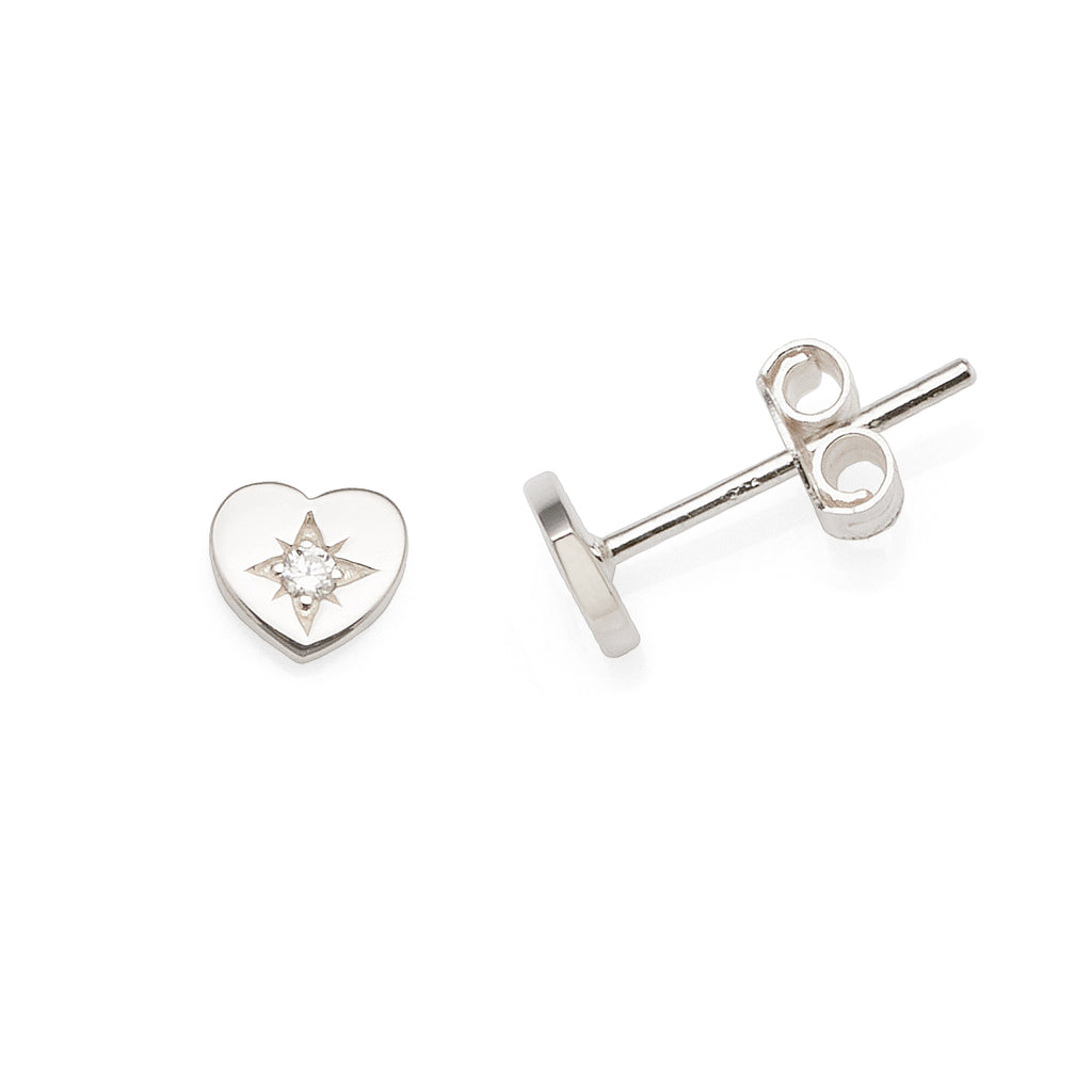 Sterling Silver Cubic Zirconia 5mm Flat Heart Stud