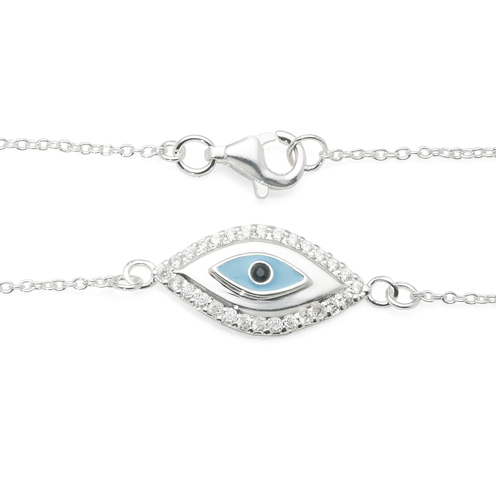 Sterling Silver Cubic Zirconia Evil Eye Bracelet