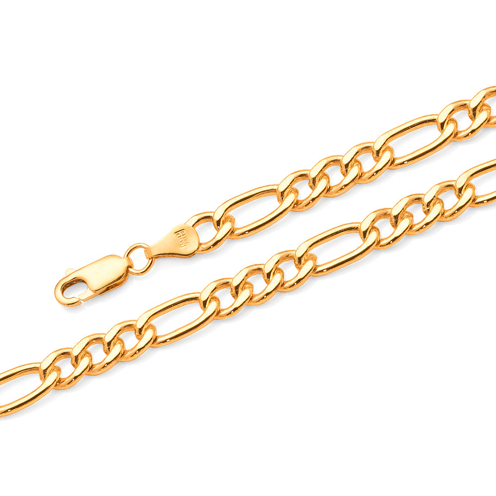 Yellow Gold Bonded 3+1 Figaro Link 21cm Bracelet