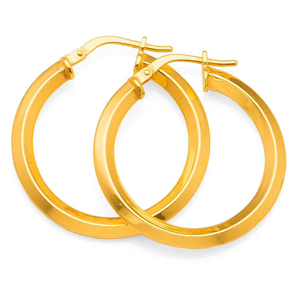 Yellow Gold Bonded 20mm Knife Edge Hoop Earrings