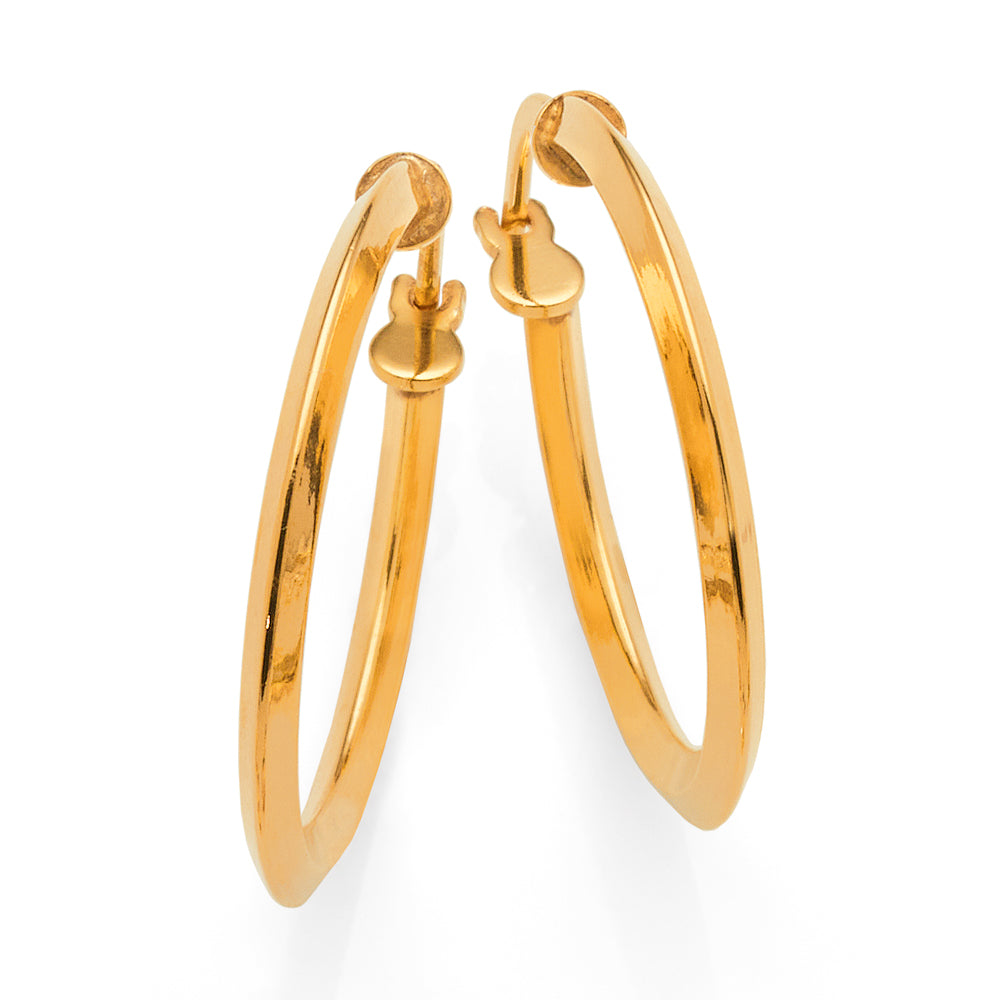 Yellow Gold Bonded 20mm Knife Edge Hoop Earrings