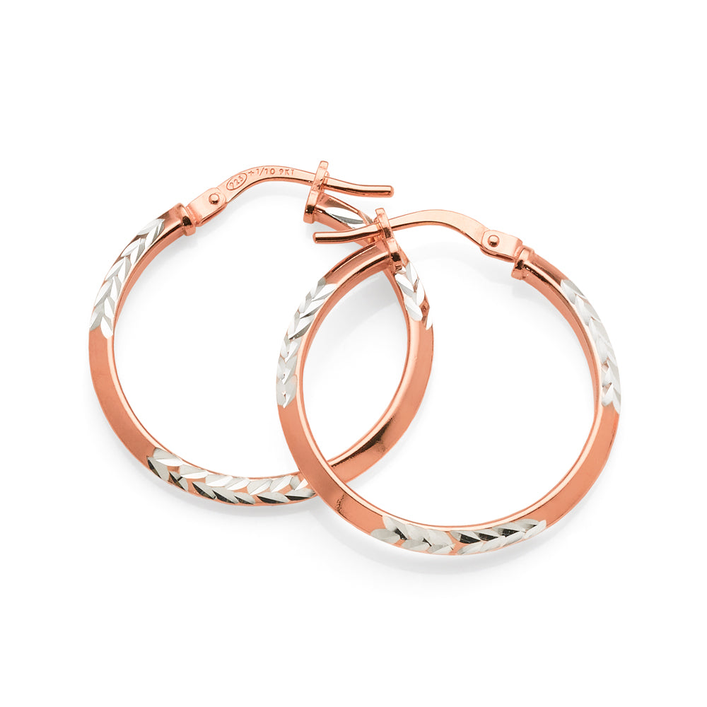 2-Tone Rose Gold Bonded 20mm Knife Edge Hoops