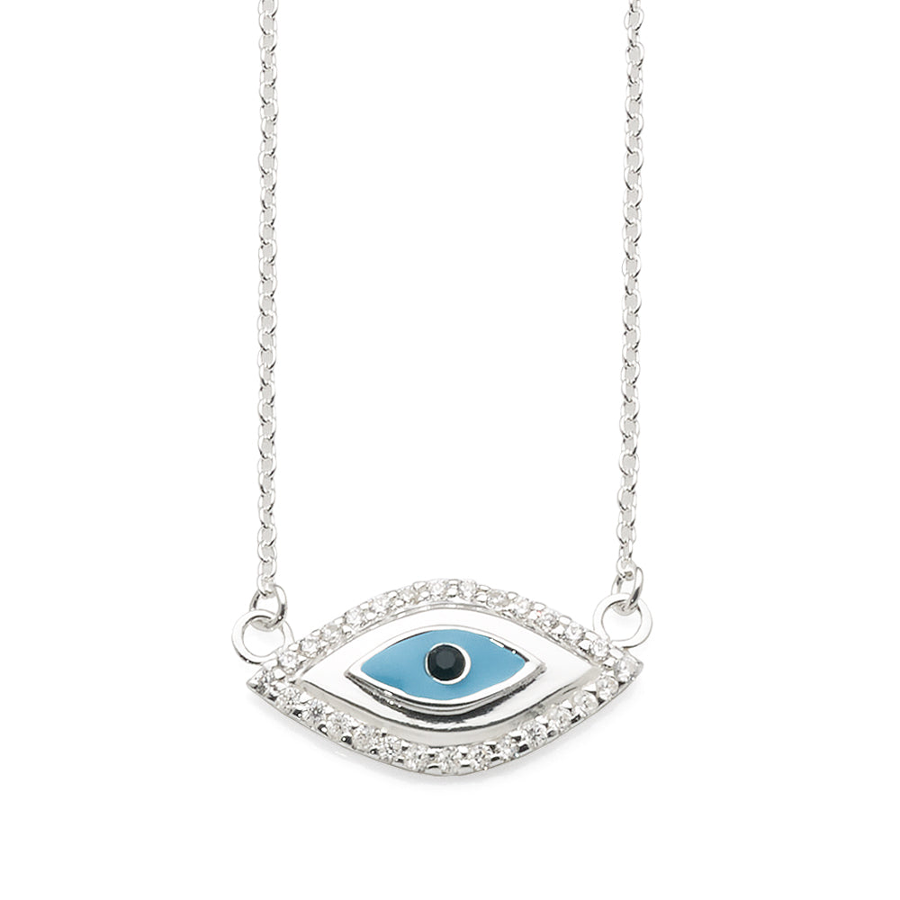 Sterling Silver Cubic Zirconia Evil Eye 42cm Necklet