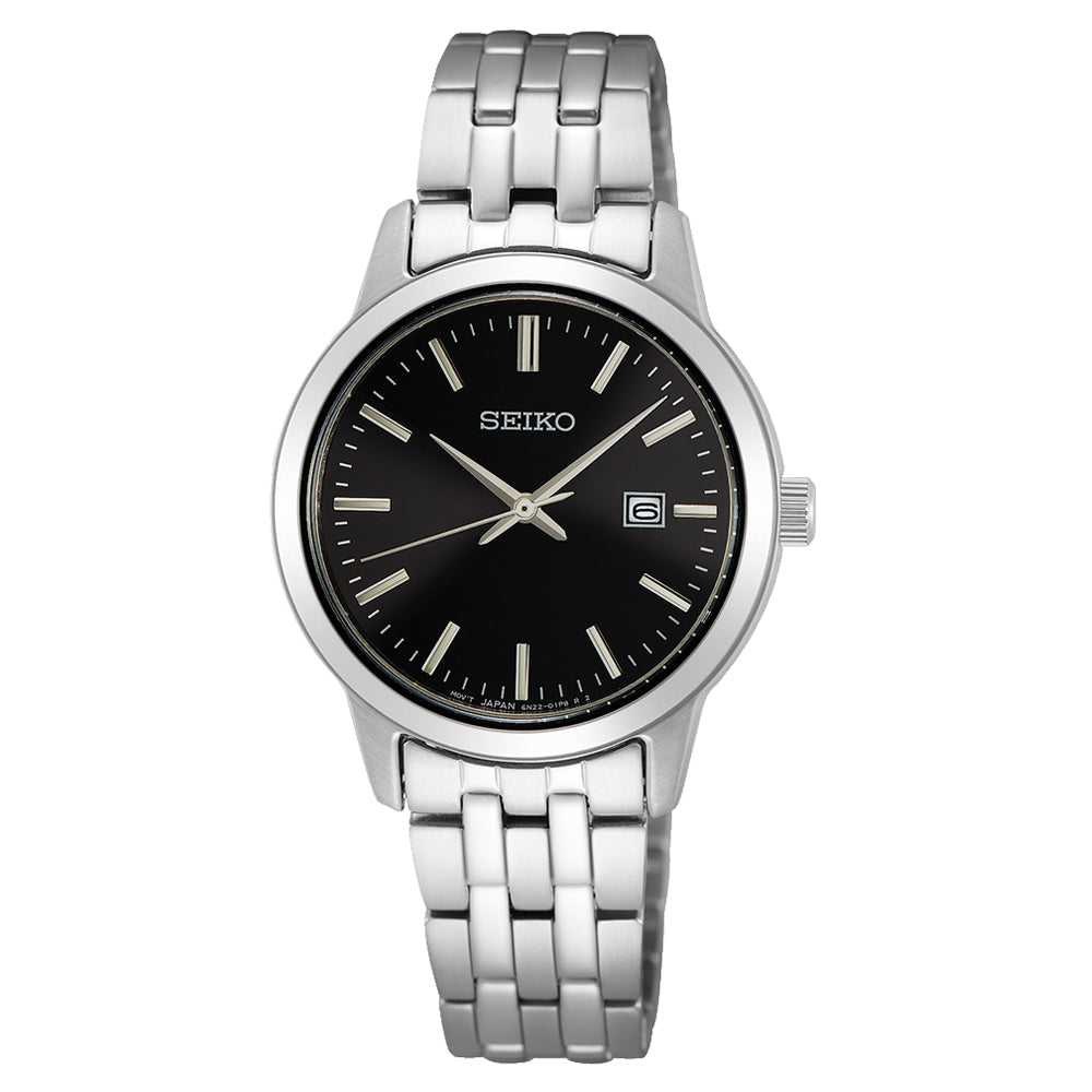 Seiko Stainless Steel Black Dial Analogue Dress Watch SUR409