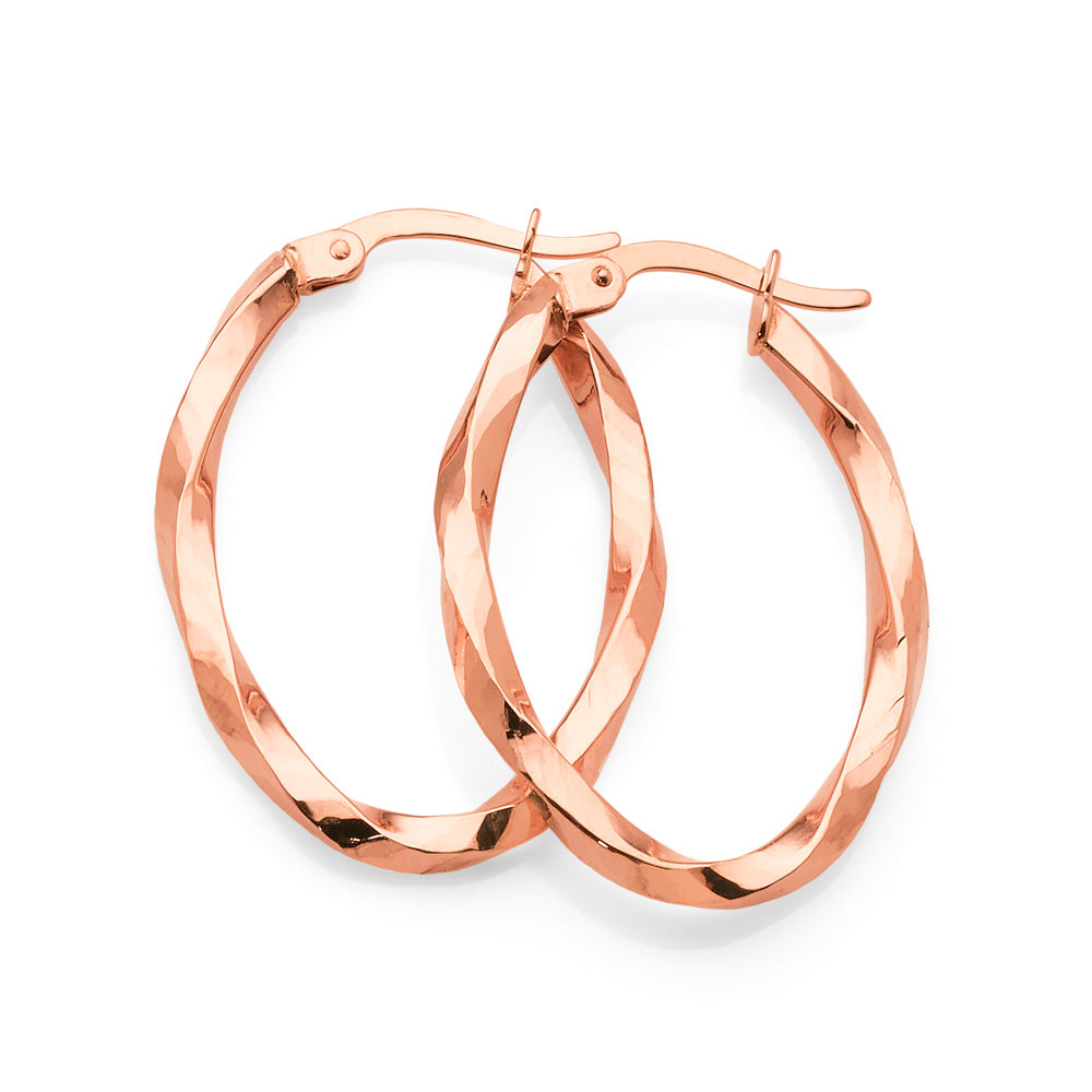 9ct Rose Gold 15mm Long Oval Twist Hoop