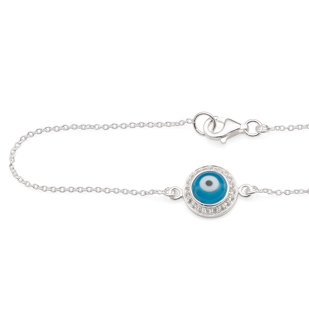 Sterling Silver 19cm Evil Eye Cubic Zirconia Bracelet