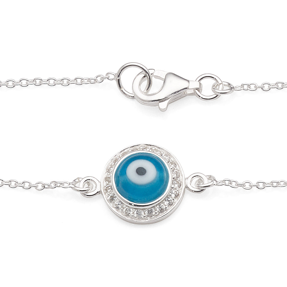 Sterling Silver 19cm Evil Eye Cubic Zirconia Bracelet